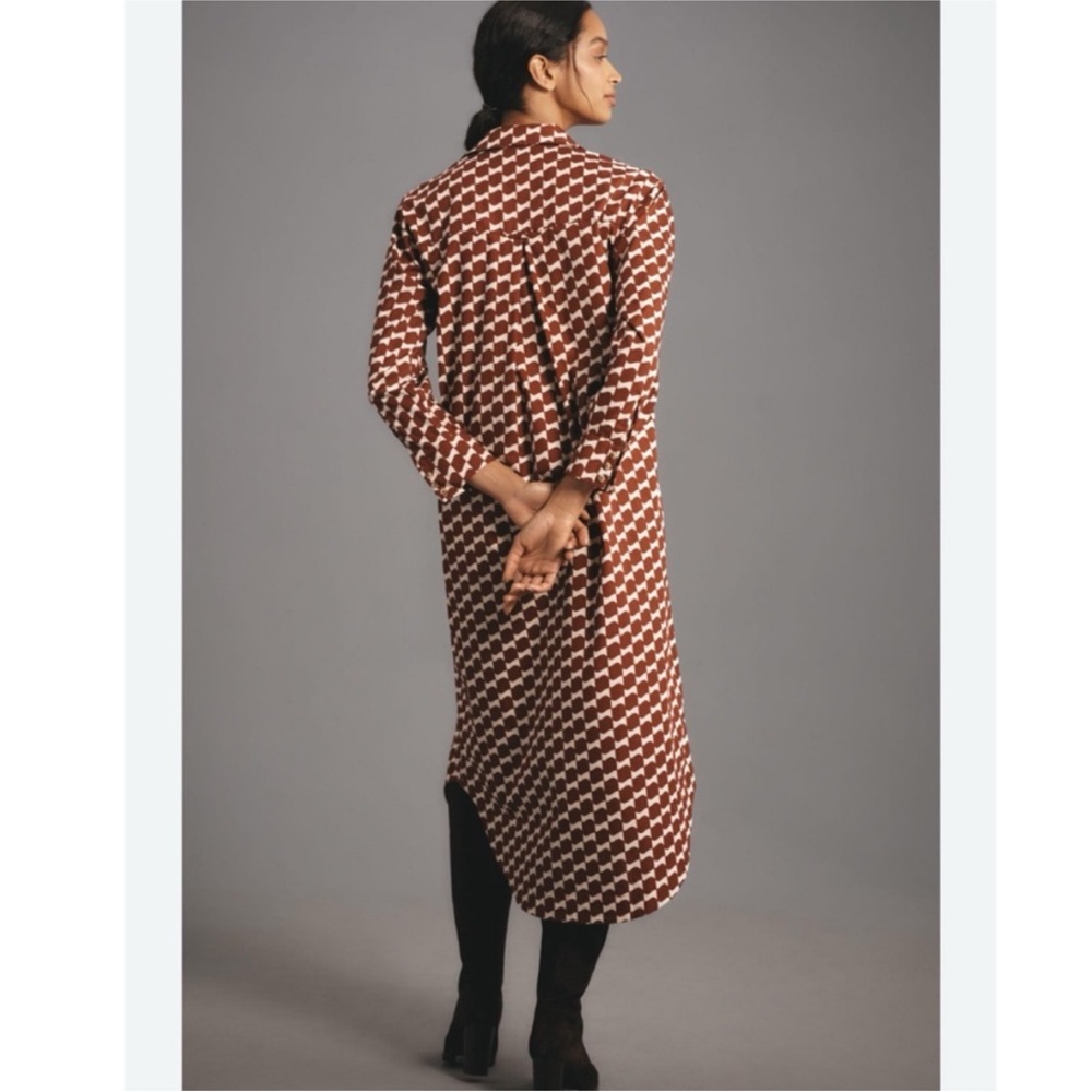 Anthropologie The Soren Long-Sleeve Shirt Dress Maeve size L Petite Orange Motif - Picture 5 of 9